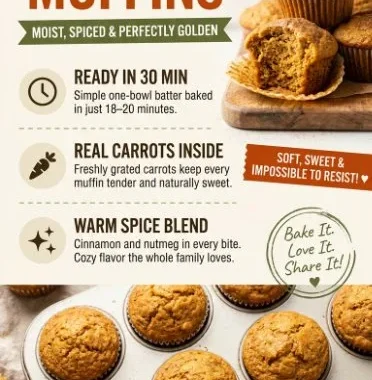 Freshly baked carrot muffins on a wooden table