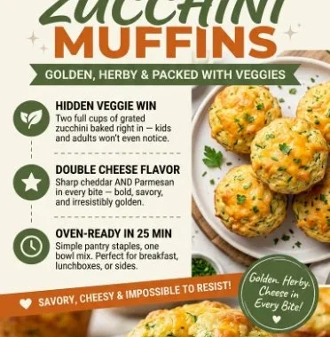 Savory Cheddar Parmesan Zucchini Muffins on a rustic wooden table