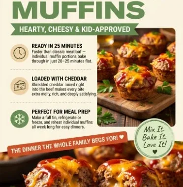 Cheesy Meatloaf Muffins fresh out of the oven, topped with melted cheese.
