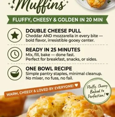 Easy cheddar cheese and mozzarella muffins baked until golden brown