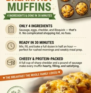 Easy sausage breakfast muffins fresh out of the oven, golden and delicious