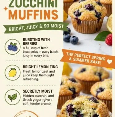 Extra-moist lemon blueberry zucchini muffins on a baking tray