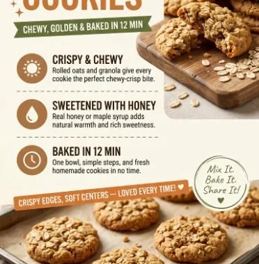 Delicious homemade granola cookies with oats and nuts.