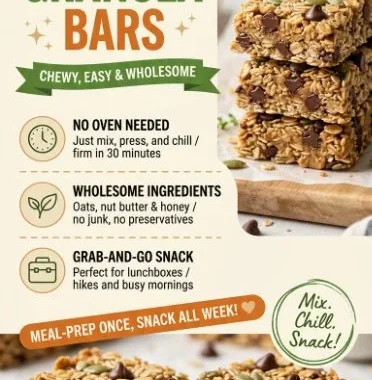 Delicious homemade no-bake granola bars made with oats, nuts, and honey