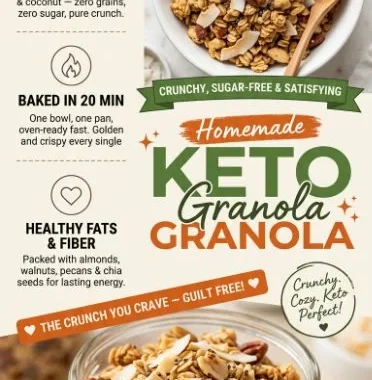 Bowl of homemade Keto Granola with nuts and seeds for a healthy snack