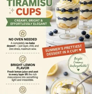 Lemon Blueberry Tiramisu Cups with fresh blueberries and lemon zest