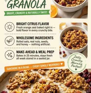 Bowl of homemade Orange Zest Granola with citrus slices and nuts