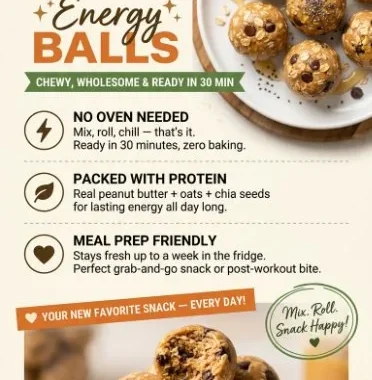 Homemade Peanut Butter Energy Balls on a wooden table
