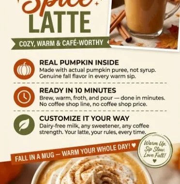 Delicious pumpkin spice latte topped with whipped cream and spices