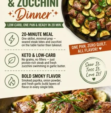 Keto Garlic Butter Steak Bites with zucchini on a plate