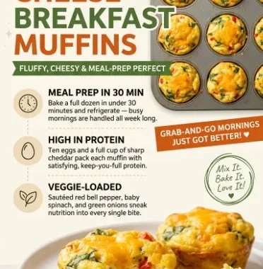 Savory egg and cheese breakfast muffins ready to enjoy in the morning