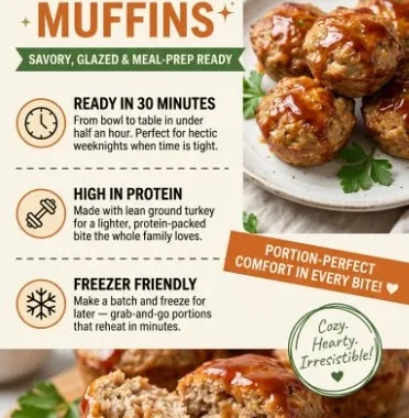 Savory turkey meatloaf muffins baked in a muffin tray for easy servings.