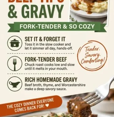 Slow-cooker homestyle beef tips served with rich gravy