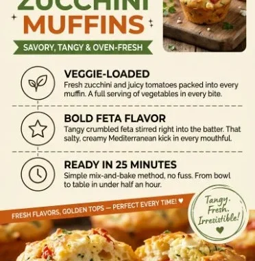 Freshly baked Tomato Feta Muffins with zucchini, ideal for brunch or snacking.