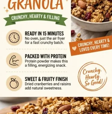 Air Fryer Protein Granola bowl with nuts and seeds