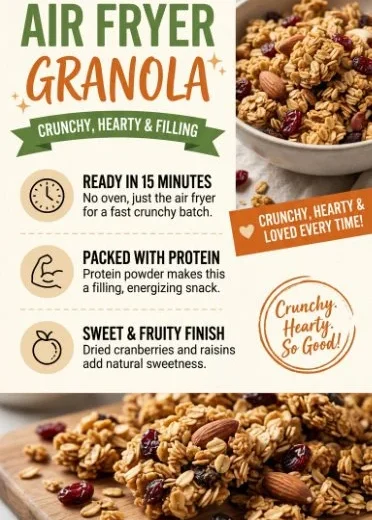 Air Fryer Protein Granola bowl with nuts and seeds