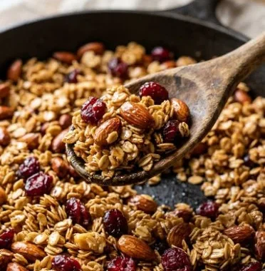 Almond Cranberry Skillet Granola - healthy and delicious breakfast snack