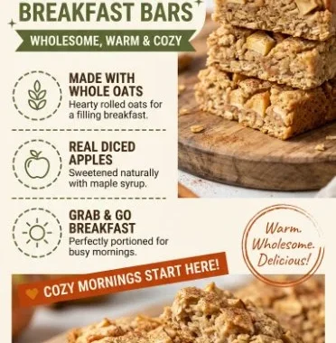 Delicious homemade Apple Cinnamon Breakfast Bars with oats and apples