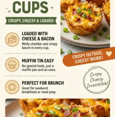 Baked hash brown cups served on a plate, perfect for snacks or side dishes.