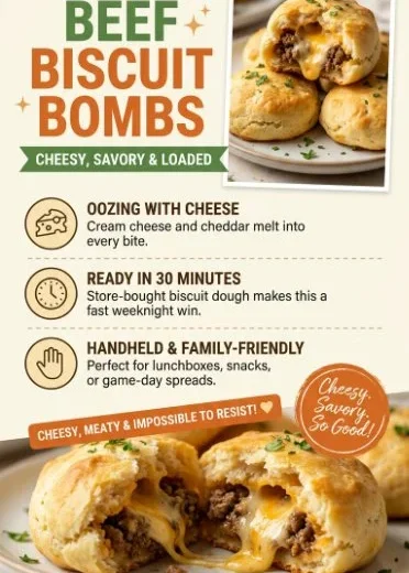 Cheesy Beef Biscuit Bombs served on a plate