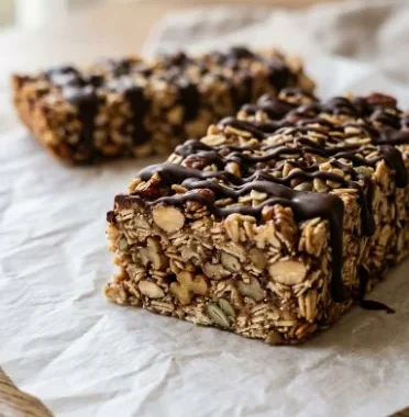 Chewy mint chocolate granola bars with oats and chocolate chips