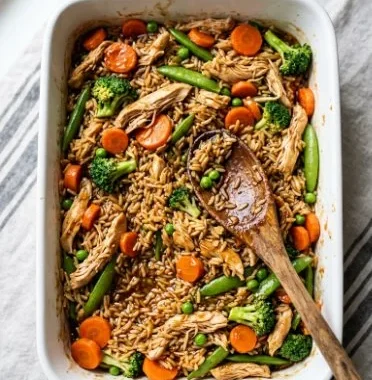 Easy Teriyaki Chicken Casserole 2 Easy teriyaki chicken casserole topped with green onions and sesame seeds