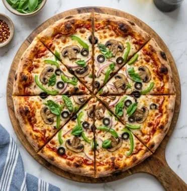 Delicious Farm Veggies Pizza topped with fresh organic vegetables