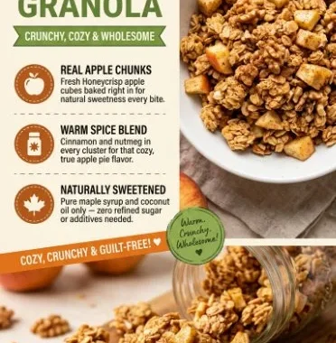 Bowl of Healthy Apple Pie Granola with apples and spices