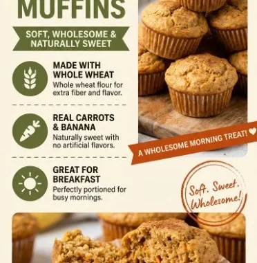 Healthy banana carrot muffins baked and ready to eat.