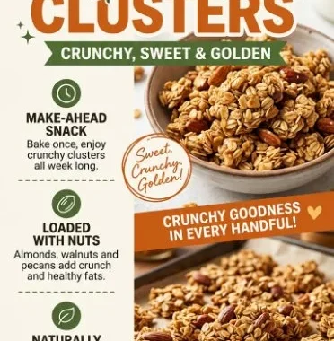 A bowl of honey-glazed granola clusters, perfect for a healthy snack.