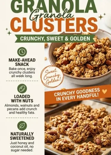 A bowl of honey-glazed granola clusters, perfect for a healthy snack.