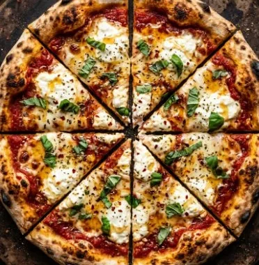 Hot Honey Ricotta Pizza with drizzled honey and fresh toppings