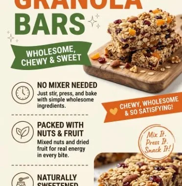 Homemade healthy granola bars made with oats, nuts, and honey.