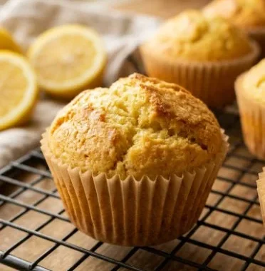 Lemon muffins with yellow summer squash on a vibrant plate