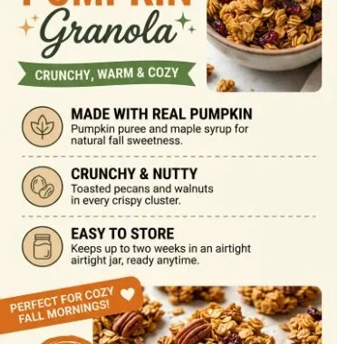 Bowl of Maple Pumpkin Granola with oats and pumpkin seeds