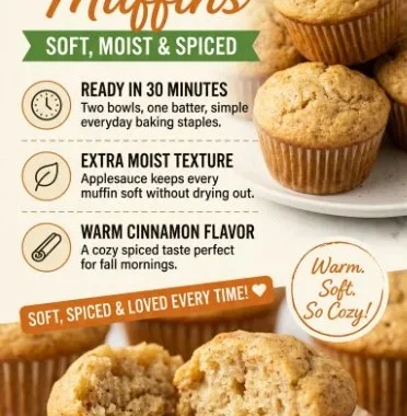 Delicious moist applesauce muffins, perfect for breakfast or a snack.