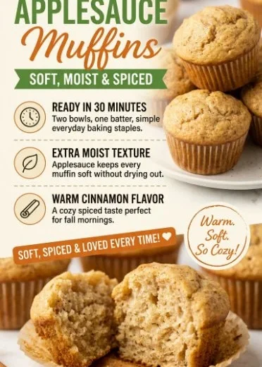 Delicious moist applesauce muffins, perfect for breakfast or a snack.
