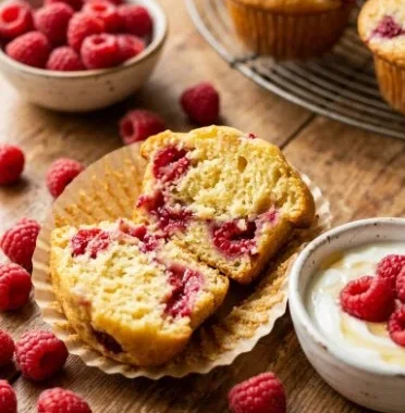 Delicious One-Bowl Raspberry Muffins fresh out of the oven