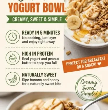 Delicious Peanut Butter Banana Yogurt Bowl served in a bowl with fresh toppings