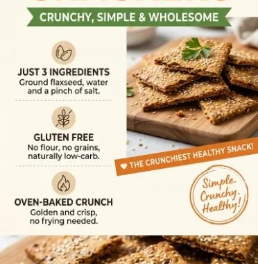 Variety of homemade flaxseed crackers on a plate for healthy snacking.