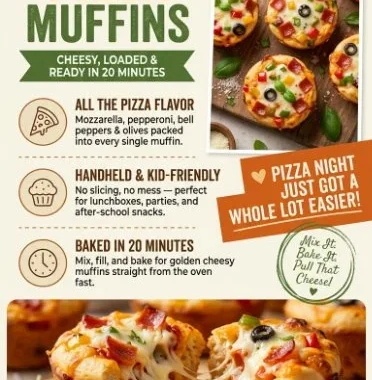 Freshly baked savory pizza muffins topped with cheese and herbs