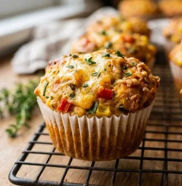 Homemade savory vegetable muffins loaded with fresh vegetables and spices.
