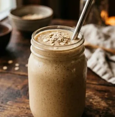 Delicious and healthy Ultimate Oatmeal Smoothie in a glass.