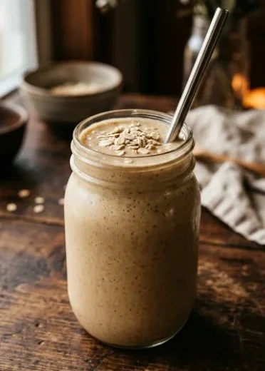 Delicious and healthy Ultimate Oatmeal Smoothie in a glass.