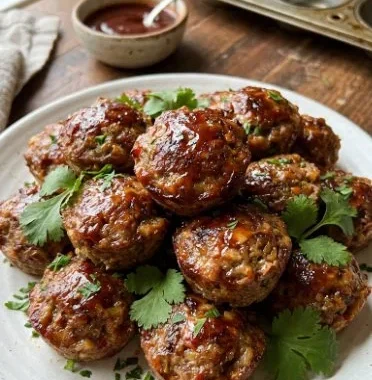 Vegan Lentil Mini Meatloaf Muffins served on a plate with herbs