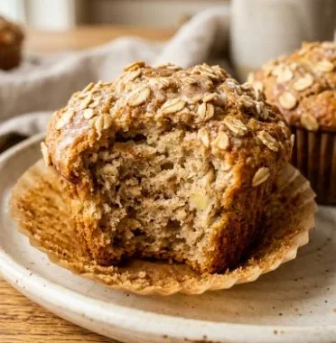 Freshly baked banana oatmeal muffins on a cooling rack