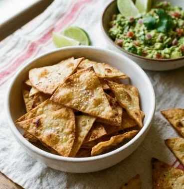 Crispy Keto Tortilla Chips ready to serve for a healthy low-carb snack