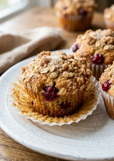 Delicious homemade cranberry oat muffins fresh out of the oven