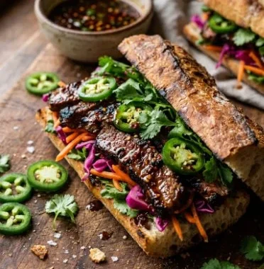 Delicious Korean Steak Sandwich with tender steak and fresh veggies