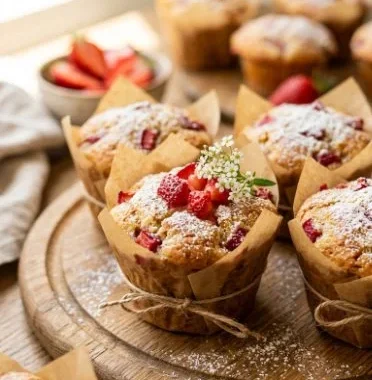 Vegan Breakfast Strawberry Muffins on a white plate